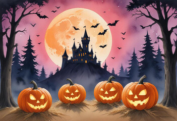 A spooky Halloween scene with a haunt