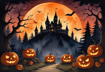 A spooky Halloween scene with a haunt