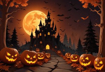 A spooky Halloween scene with a haunt