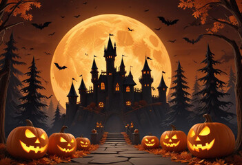 A spooky Halloween scene with a haunt