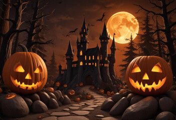 A spooky Halloween scene with a haunt