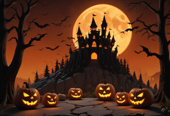 A spooky Halloween scene with a haunt