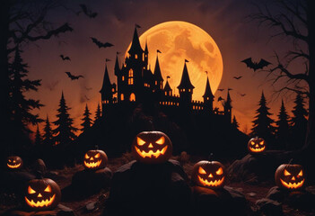 A spooky Halloween scene with a haunt