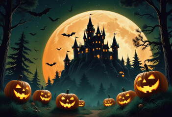 A spooky Halloween scene with a haunt