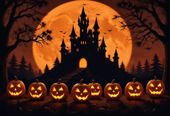 A spooky Halloween scene with a haunt