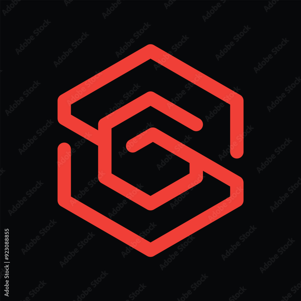 Poster this is a flat logo of an initial letter gs or sg in hexagonal shape in line style that looks bright