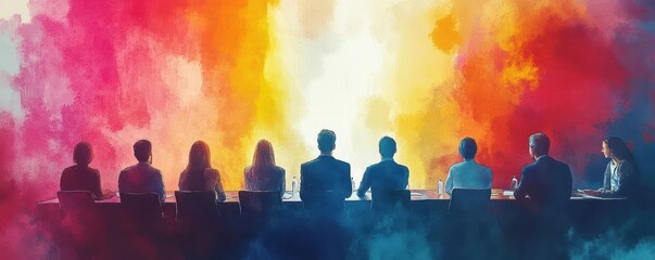 Business development, experts advising startups, growthoriented workshop, watercolor style