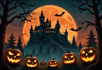 A spooky Halloween scene with a haunt