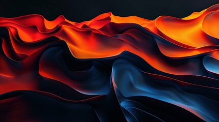 Obraz premium Grainy Noisy Poster Background with Dark Blue, Orange, and Red Color Waves on a Black Backdrop: Abstract Header and Banner Design