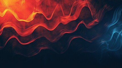 Obraz premium Grainy Noisy Poster Background with Dark Blue, Orange, and Red Color Waves on a Black Backdrop: Abstract Header and Banner Design