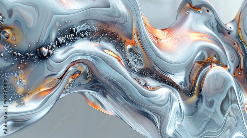 Aufkleber fluid metallic abstract art with swirling patterns and bubbles