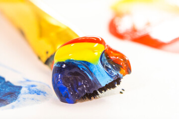 Rainbow background with oil paint. Abstract acrylic paint texture. Beautiful brushstrokes close-up