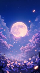 Fototapeta premium Enchanting Anime Autumn Fantasy: 2024,2025 Mid-Autumn Festival Scene with Floral Elegance. Creative Marketing, Children's Book Illustration, and 4K Wallpaper for Chinese National Day Celebration. AI