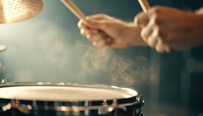 Obraz premium A powerful closeup shot of a drummers hands in motion