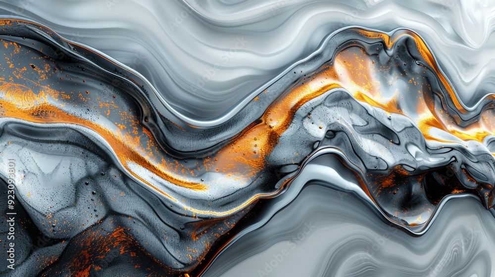 Poster abstract swirling patterns with orange and gray tones on a fluid surface