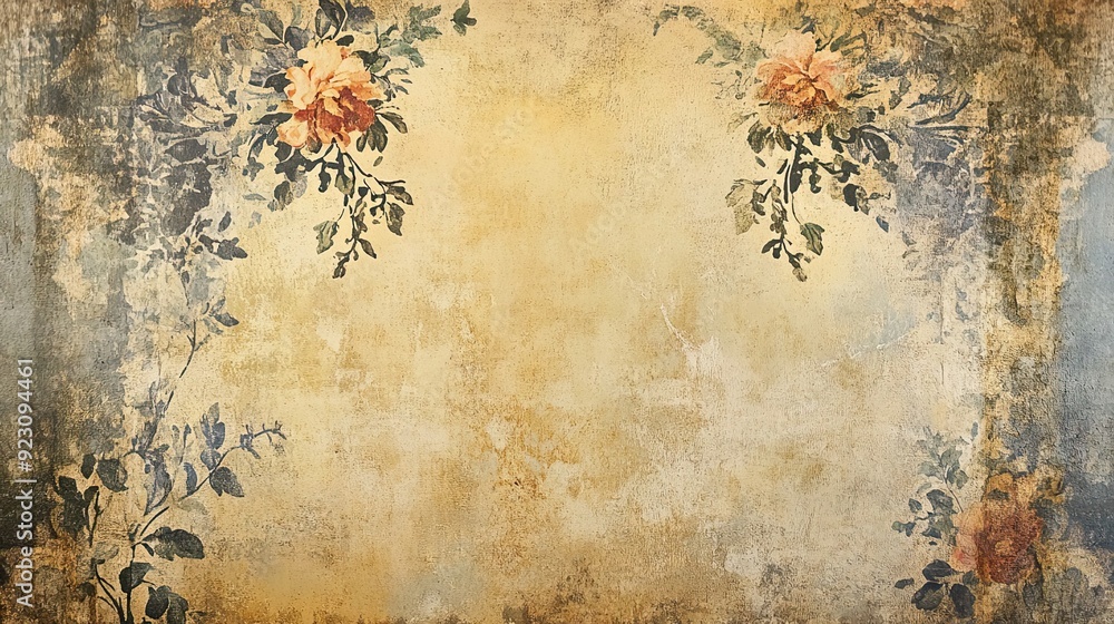 Wall mural Grunge Floral Background with Beige and Green Tones