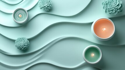 Elegant Minimalist Background with Candles and Succulents in Soft Pastel Colors for Relaxation and Tranquility