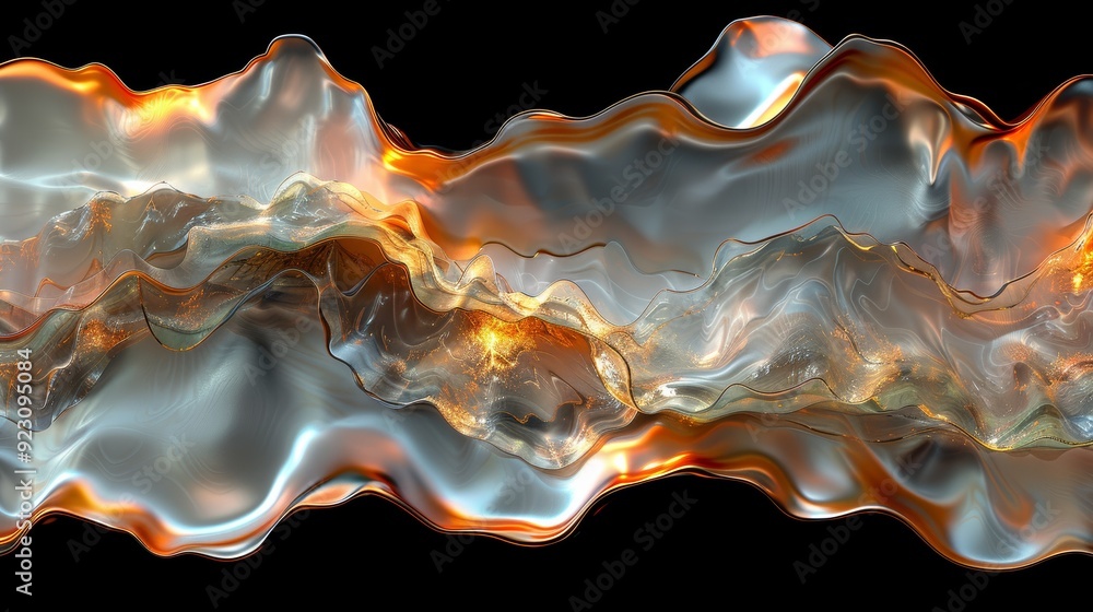 Poster abstract metallic wave with flowing patterns and vibrant colors