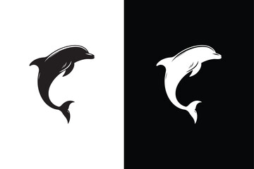 Jumping dolphin sea animal symbol. Dolphin icon silhouette vector illustration black white © Nezamur