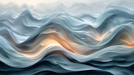 Abstract ocean waves with gentle curves and soft colors at dawn
