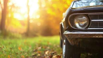 Fototapeta premium Classic Car on Serene Hillside