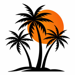 Obraz premium Palm trees and orange sun art vector illustration
