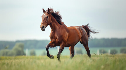 Obraz premium brown horse running in a field