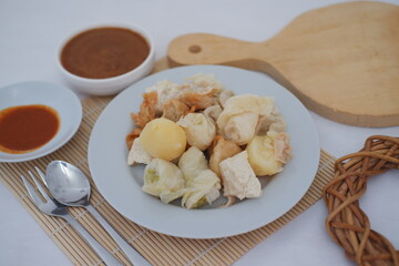 Siomay, Indonesian traditional street food with spicy peanut sauce