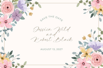 delicate pink purple floral watercolor frame