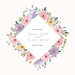 pink purple floral watercolor frame