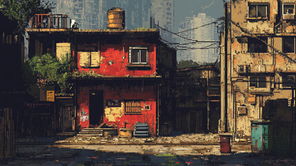 2d pixel art of slum