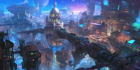 Science Fiction Fantasy Majestic Cityscape 8K AI art generated using Midjourney