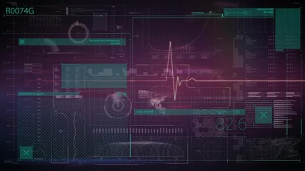 Heartbeat and medical data processing animation over futuristic digital interface - Powered by Adobe