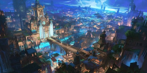 Science Fiction Fantasy Majestic Cityscape 8K AI art generated using Midjourney