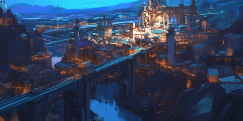 Science Fiction Fantasy Majestic Cityscape 8K AI art generated using Midjourney