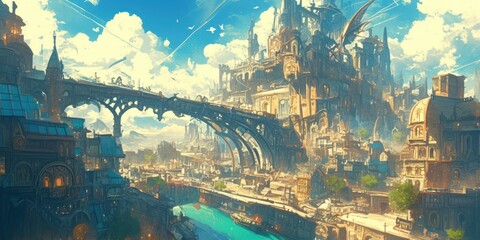 Science Fiction Fantasy Majestic Cityscape 8K AI art generated using Midjourney