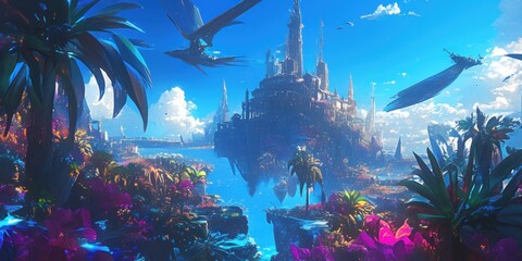 Science Fiction Fantasy Majestic Cityscape 8K AI art generated using Midjourney
