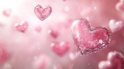 Fototapeta premium A dreamy pink hearts background, with soft, sweet hearts floating across a light pink canvas, ideal for Valentine's Day or Mother's Day designs. -