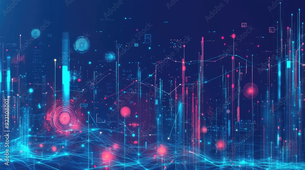 Poster abstract big data visualization with a digital, futuristic background. hand-drawn art illustrating d