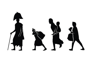 Refugee silhouette vectors and illustrations for world refugee day.	
