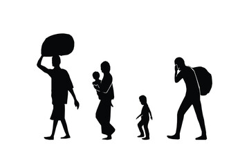 Refugee silhouette vectors and illustrations for world refugee day.	
