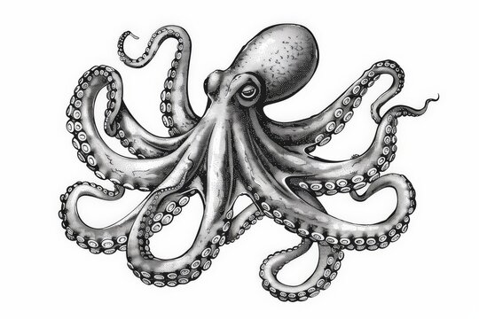recommend clip art: Hand drawn vintage octopus, squid engraved ocean animal, marine seafood vector illustration on white background