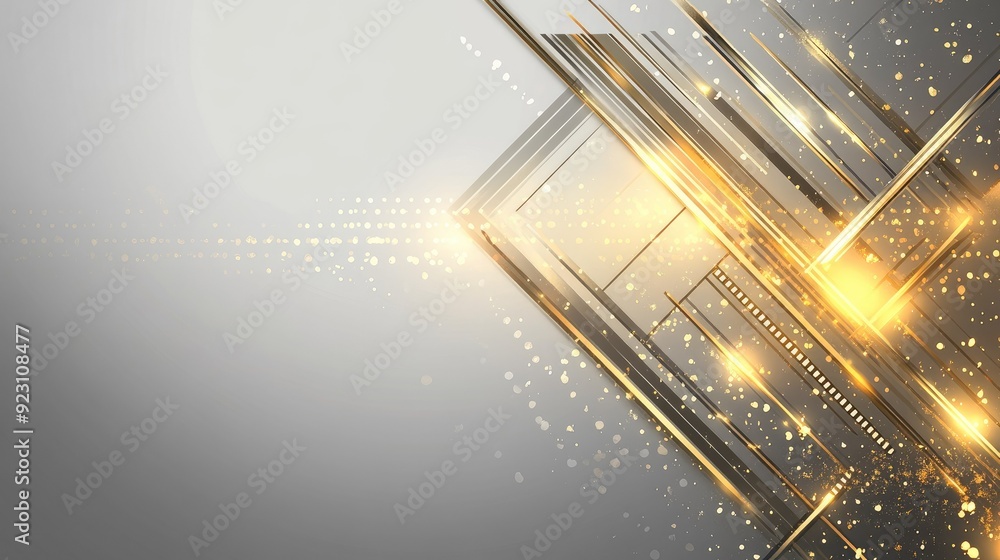 Poster abstract design featuring gold light arrows in geometric patterns on a grey background with ample bl