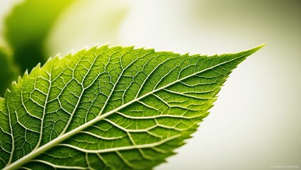 Green leaf close-up. Nature background. Shallow depth of field