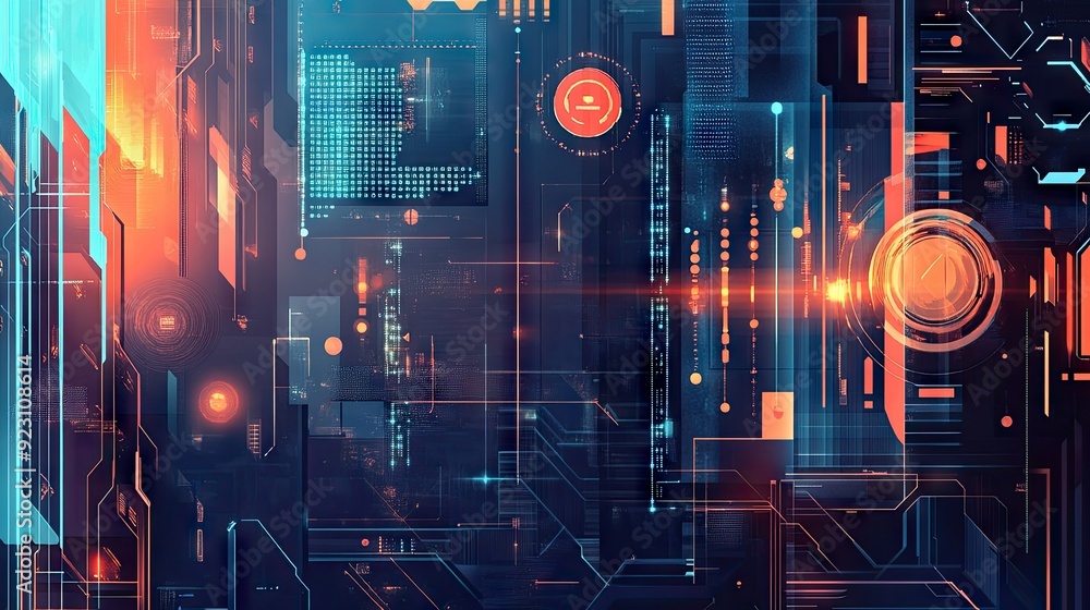 Poster abstract digital illustration of big data with a futuristic technology background. hand-drawn art sh