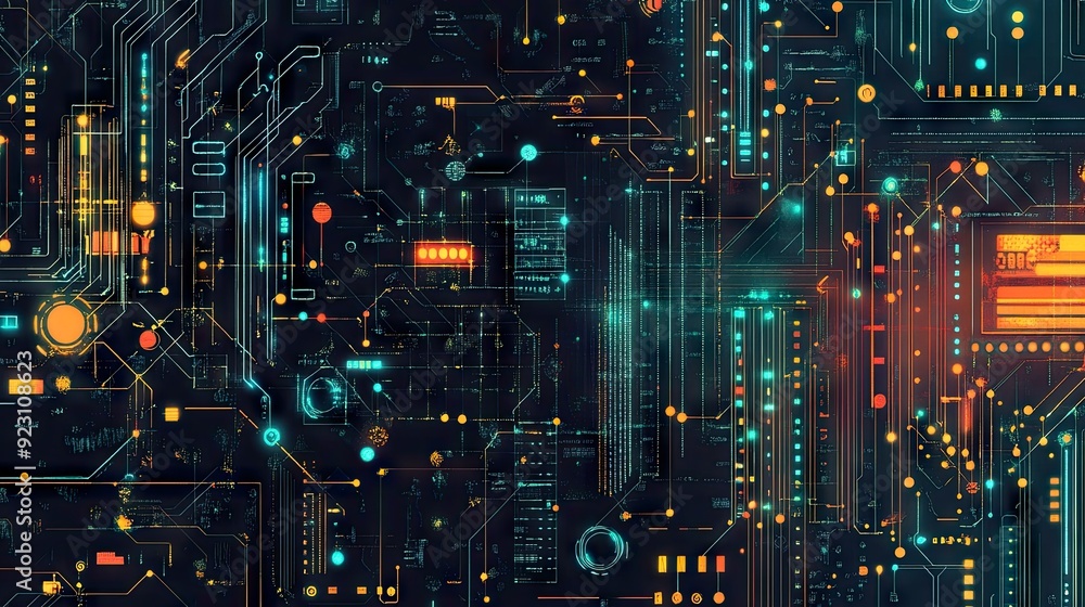 Poster abstract digital illustration of big data with a futuristic technology background. hand-drawn art sh