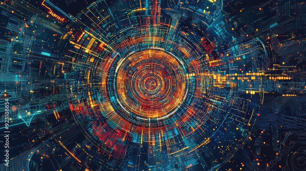 Poster abstract digital illustration of big data with a futuristic technology background. hand-drawn art sh
