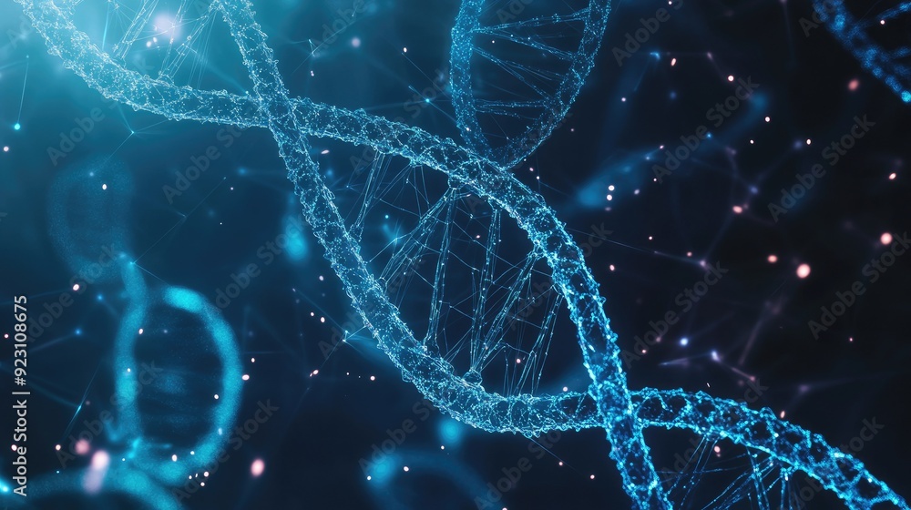 Poster abstract dna molecule background with geometric dynamic waves. perfect for science, technology, and 