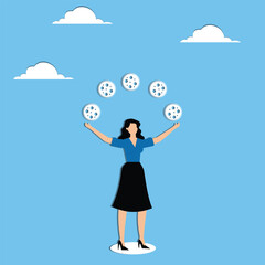 Woman juggles gears, Qualification Round Illustrations, Working