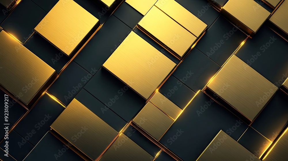 Poster Abstract golden geometric pattern with a smooth gradient backdrop, showcasing an elegant and modern design ideal for upscale marketing materials.